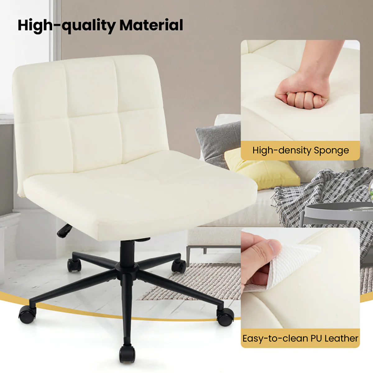 Height-Adjustable Armless Desk Chair with Wheels - Image 6