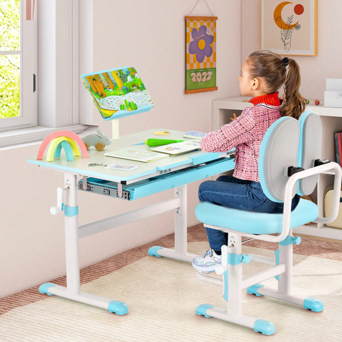 Height-Adjustable Kids Desk and Chair Set