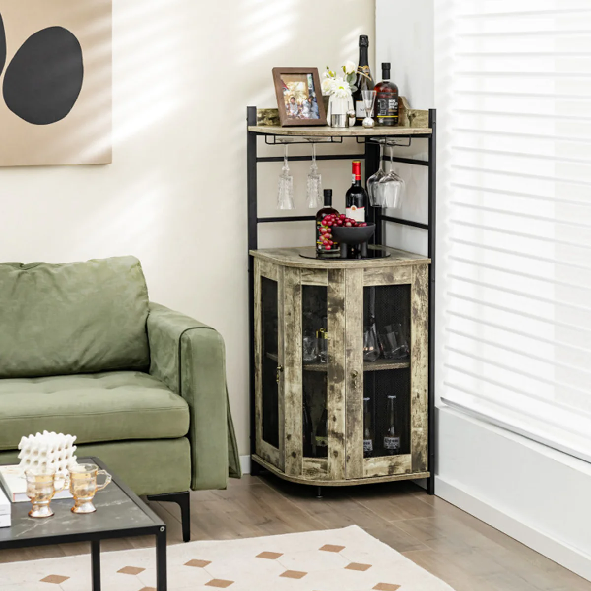 Industrial Corner Bar Cabinet
