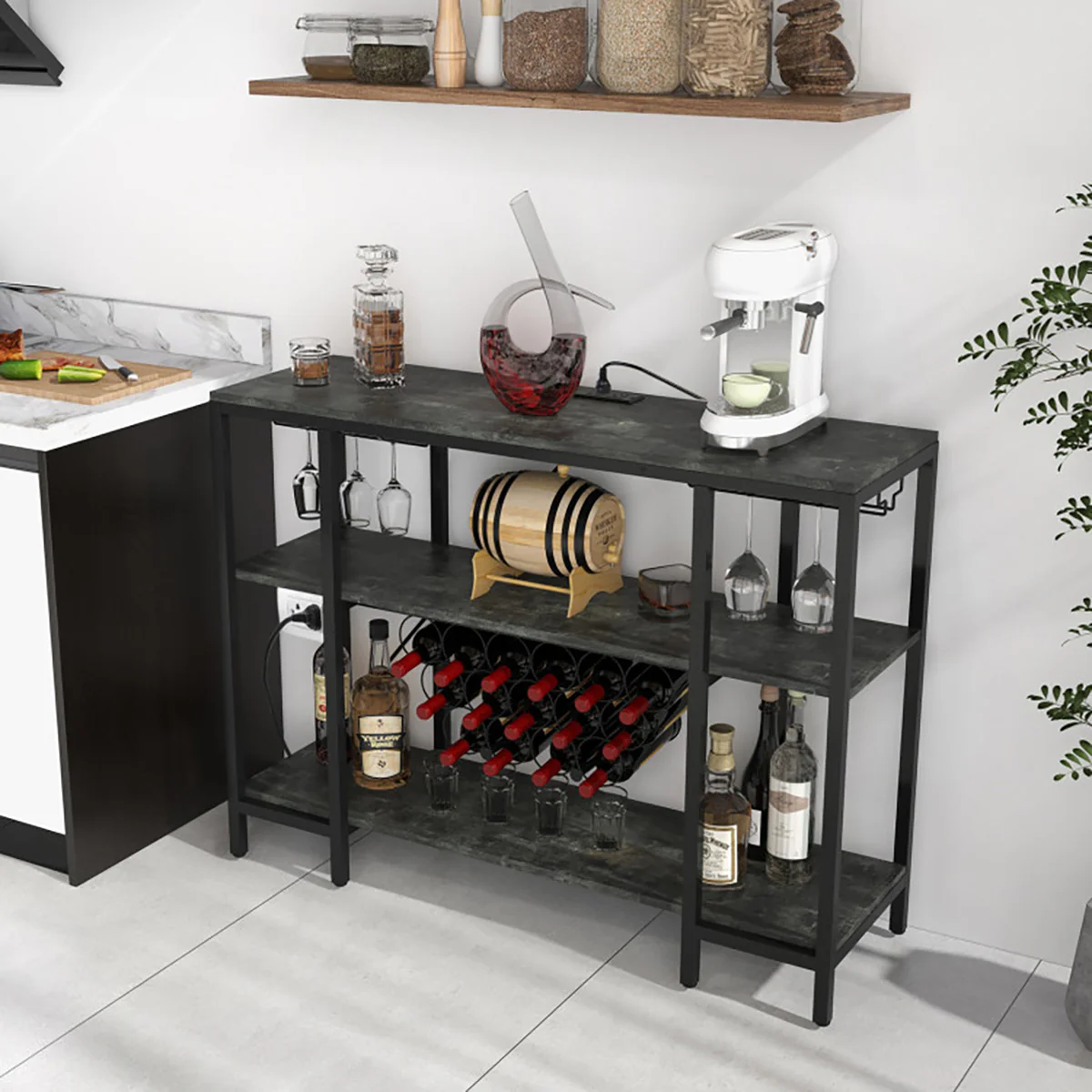 Industrial Wine Rack with Storage Shelves
