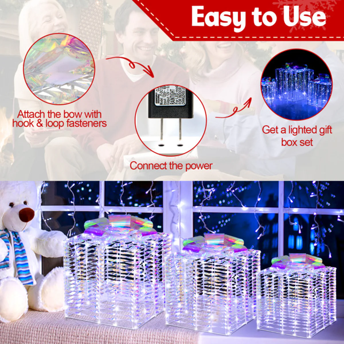 Iridescent Pre-Lit Christmas Gift Box Decoration (Set of 3) - Image 3