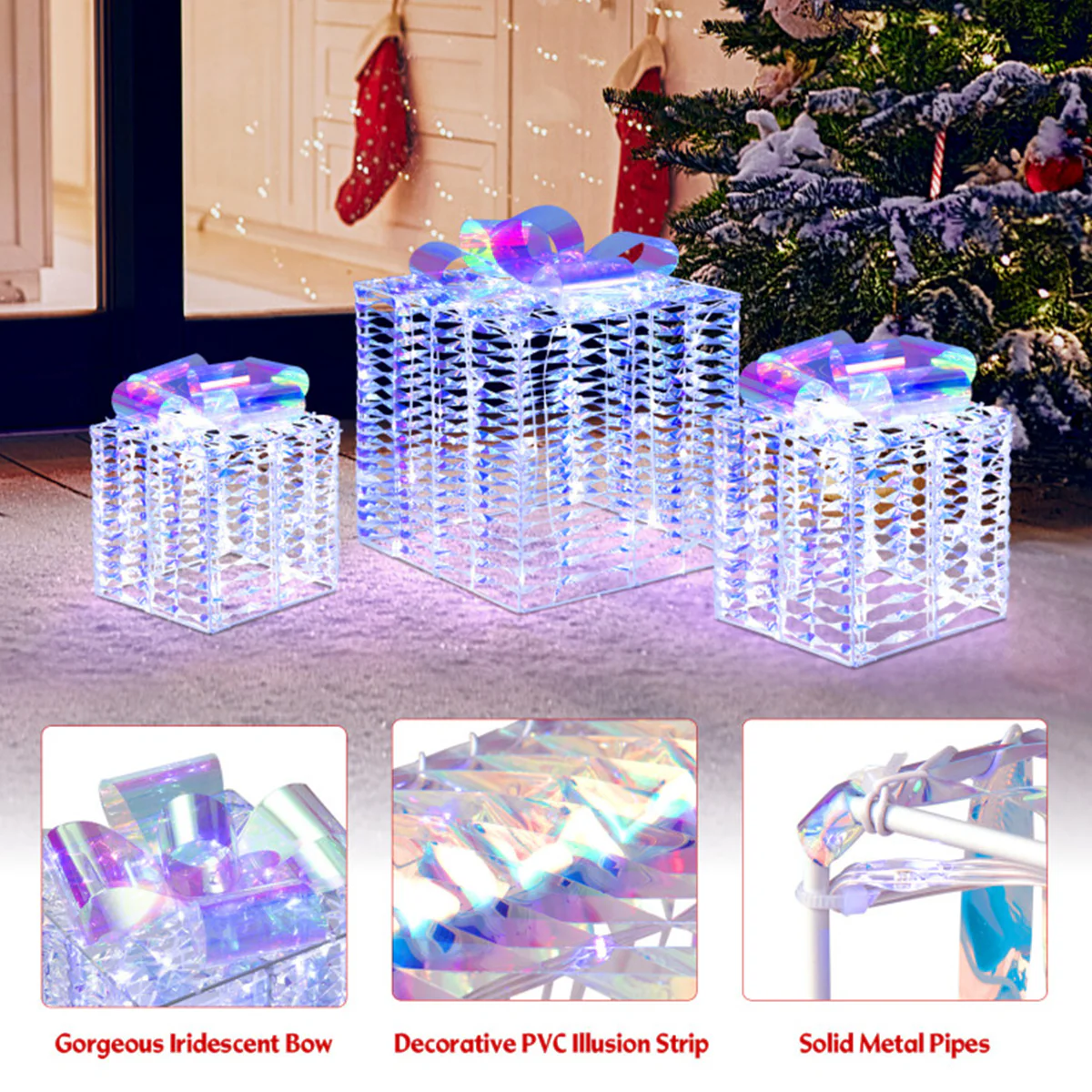 Iridescent Pre-Lit Christmas Gift Box Decoration (Set of 3) - Image 6