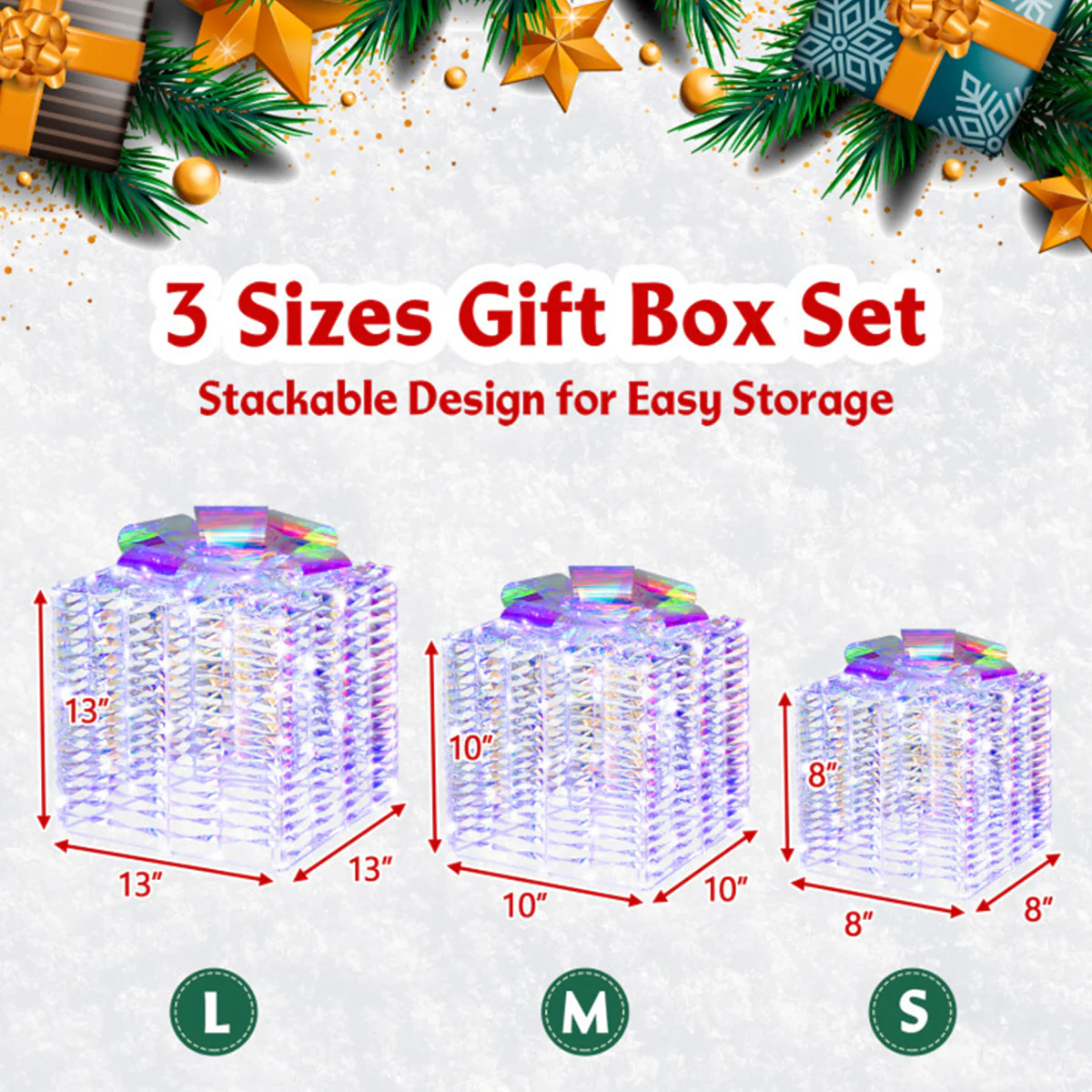 Iridescent Pre-Lit Christmas Gift Box Decoration (Set of 3) - Image 7
