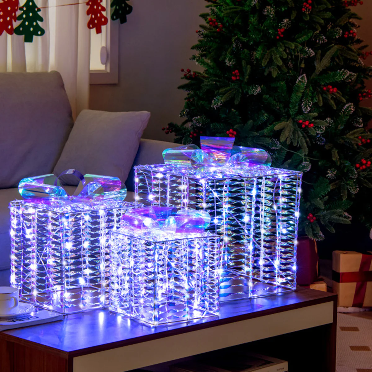 Iridescent Pre-Lit Christmas Gift Box Decoration (Set of 3) - Image 9