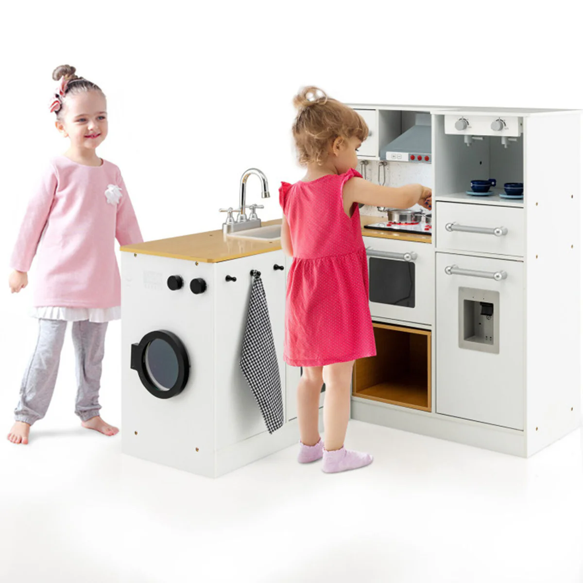 Kids 2-Piece Wooden Pretend Play Kitchen with Sound - Image 2