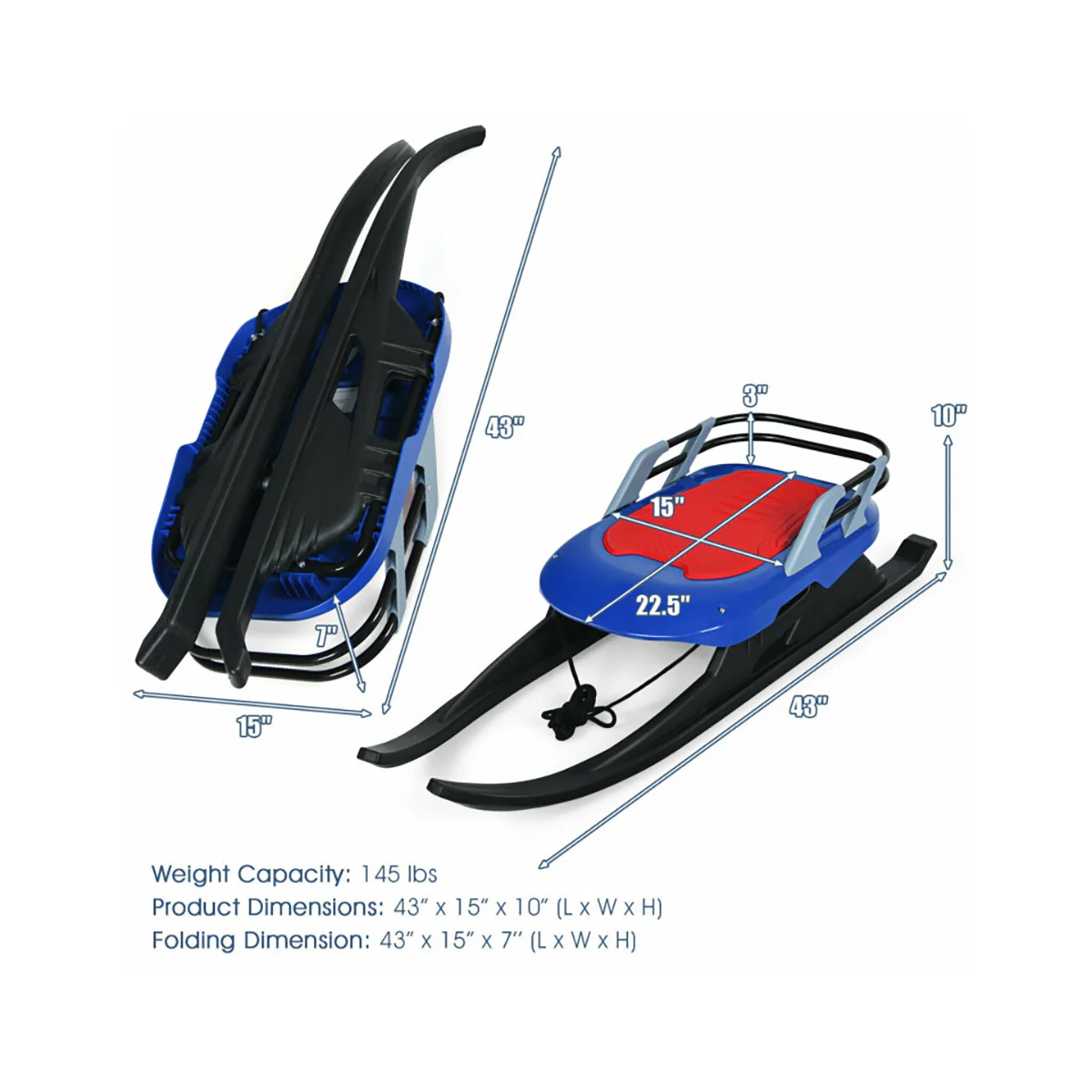 Kids Folding Metal Snow Sled with Pull Rope - Image 8