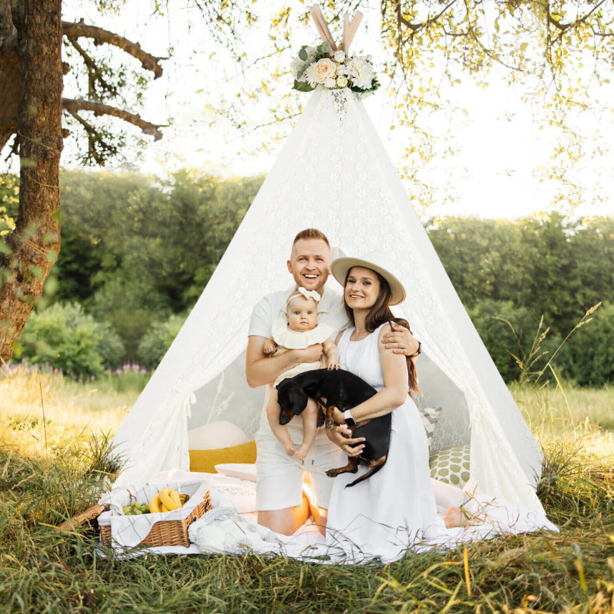 Kids Lace Teepee Play Tent with Colorful String Lights - Image 7