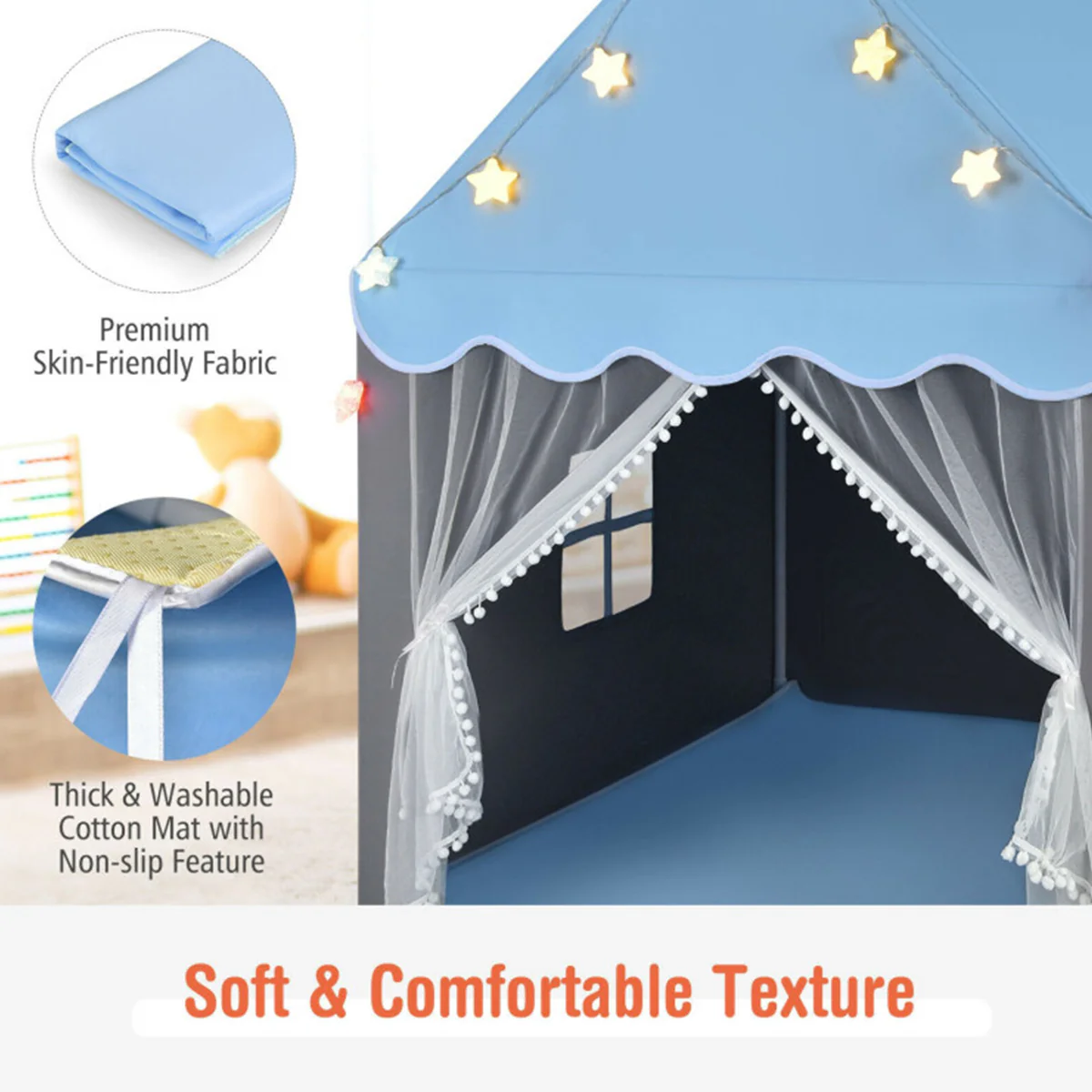 Kids Playhouse Tent with Star String Lights - Image 5