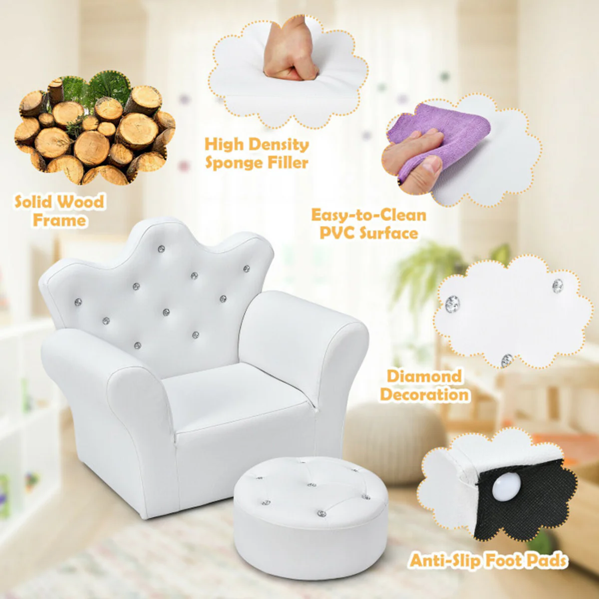 Kids Princess Sofa with Ottoman - Image 16