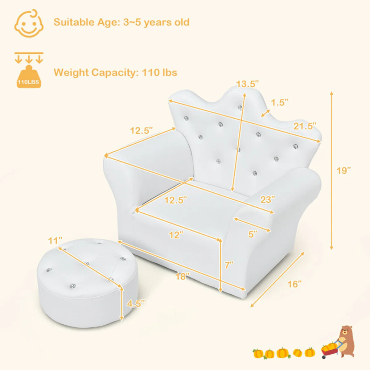 Kids Princess Sofa with Ottoman - Image 19