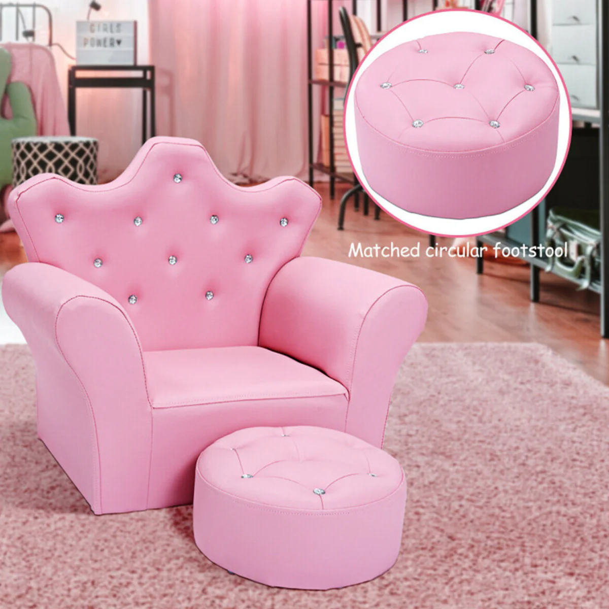 Kids Princess Sofa with Ottoman - Image 5