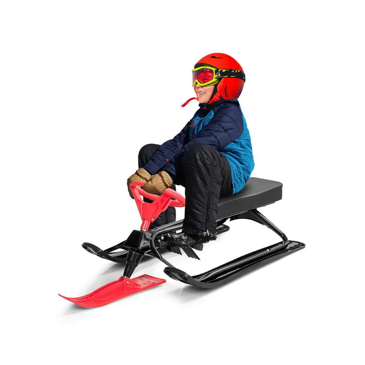 Kids Snow Sand Grass Sled with Steering Wheel and Brakes - Image 9