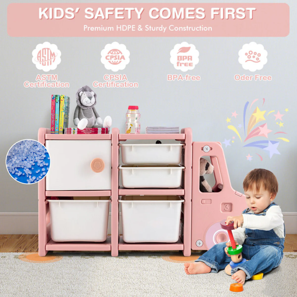 Kids Truck Storage Organizer with Plastic Bins - Image 3