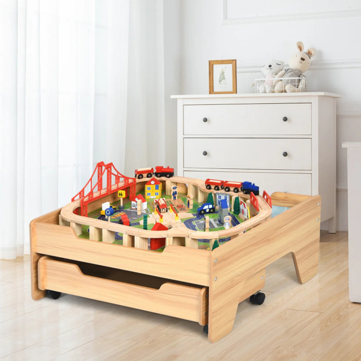 Kids Wooden 100-Piece Railway Set Table - Image 11