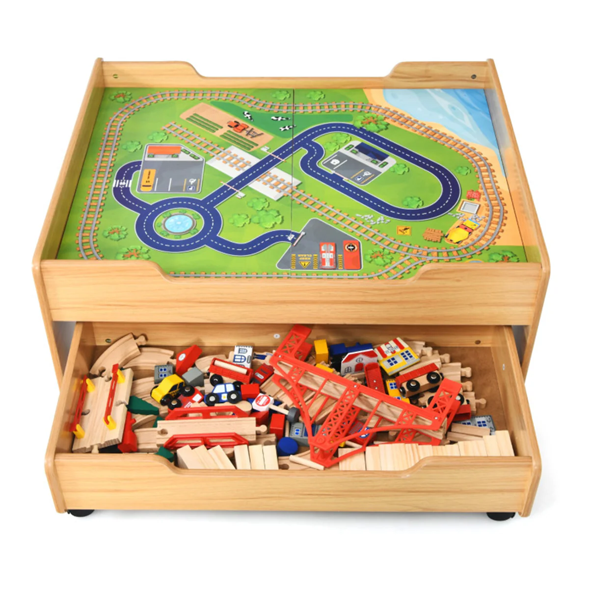 Kids Wooden 100-Piece Railway Set Table - Image 12