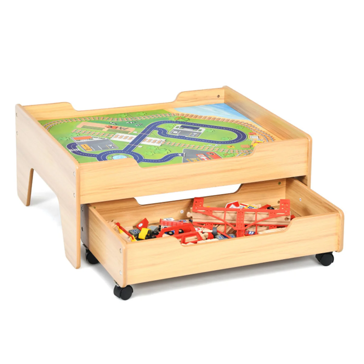 Kids Wooden 100-Piece Railway Set Table - Image 2