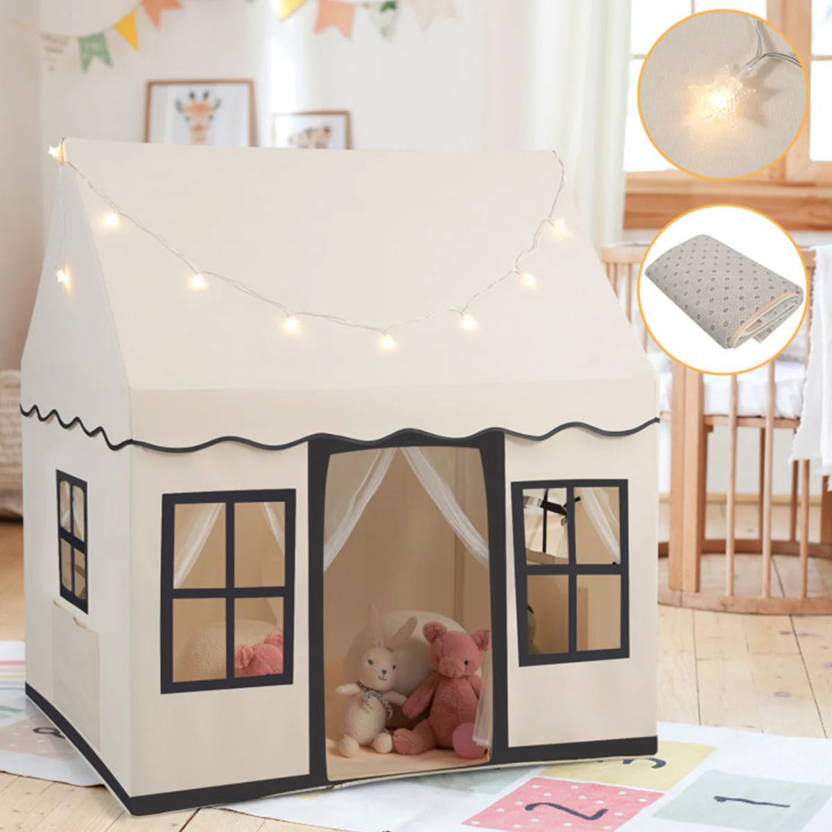 Large Kids Play Tent with Star String Lights - Image 4