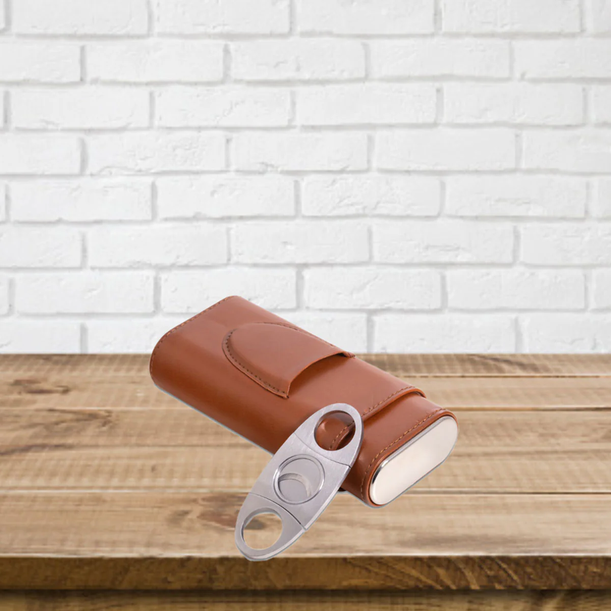 Leather Three Cigar Holder with Stainless Steel Cutter - Image 11