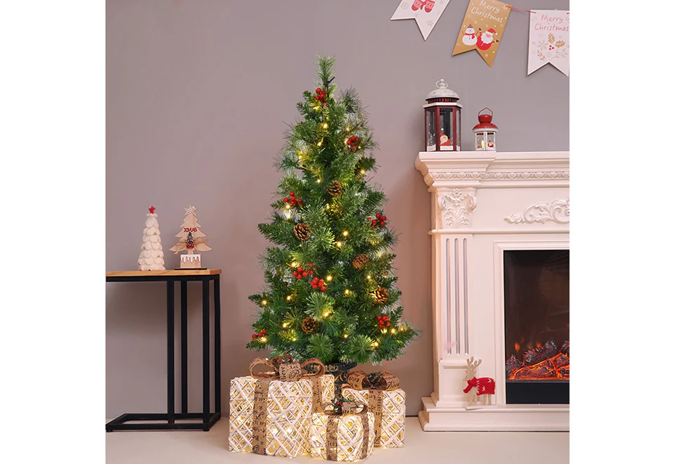 LED Christmas Tree with Red Berries Pine Cones