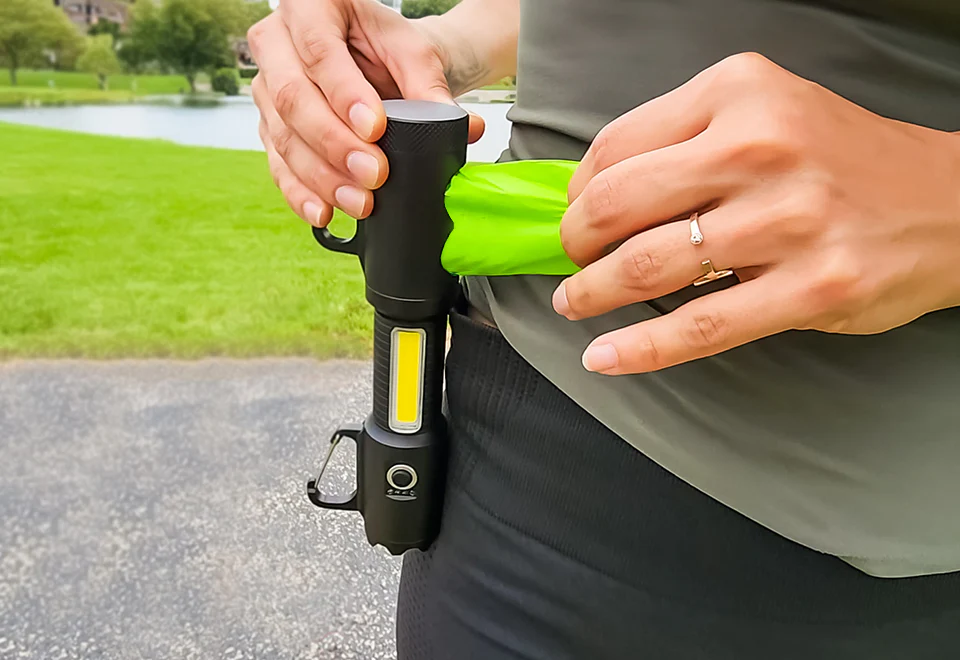 LED Tactical Flashlight and Pet Waste Bag Dispenser