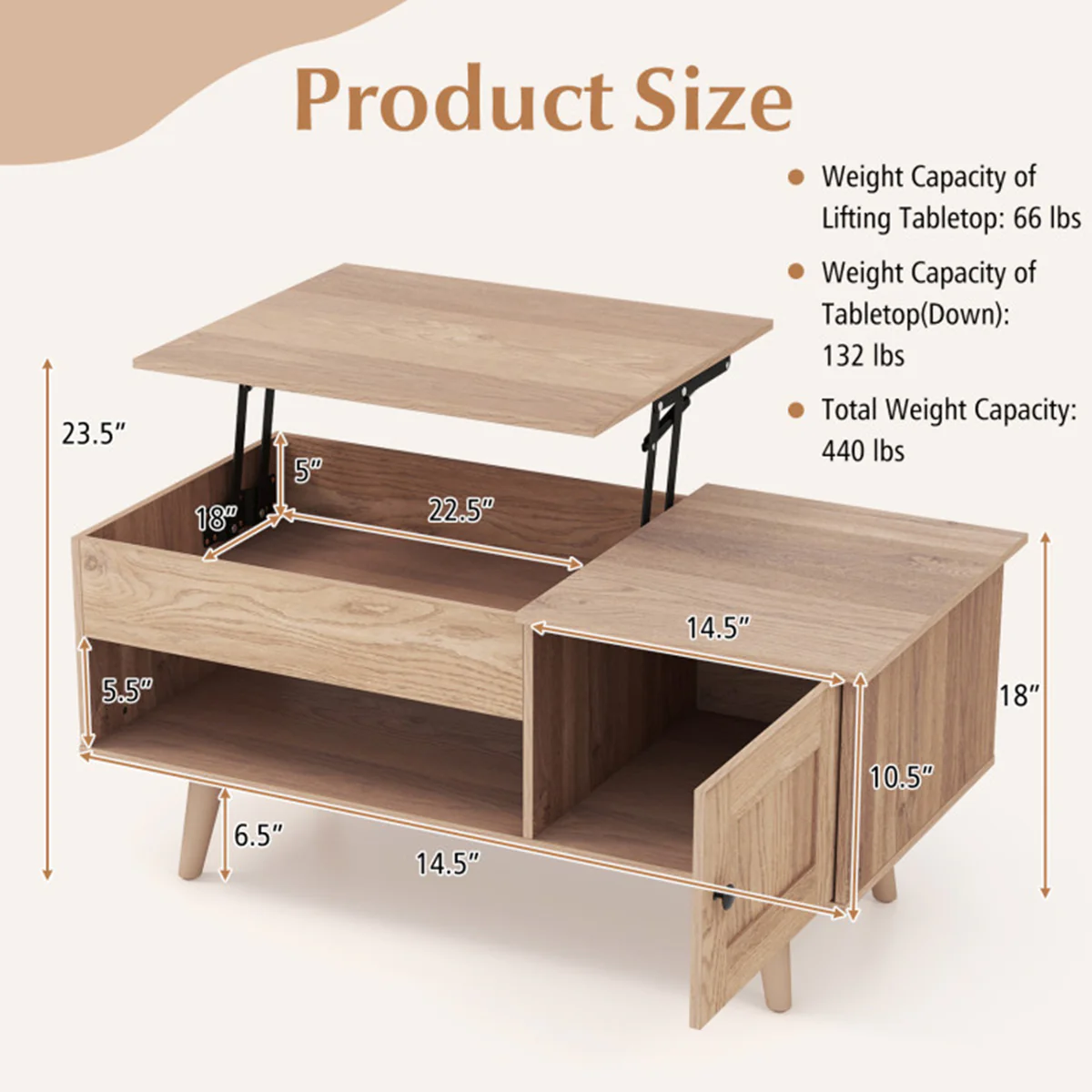 Lift Top Coffee Table with Hidden Storage Compartment - Image 10