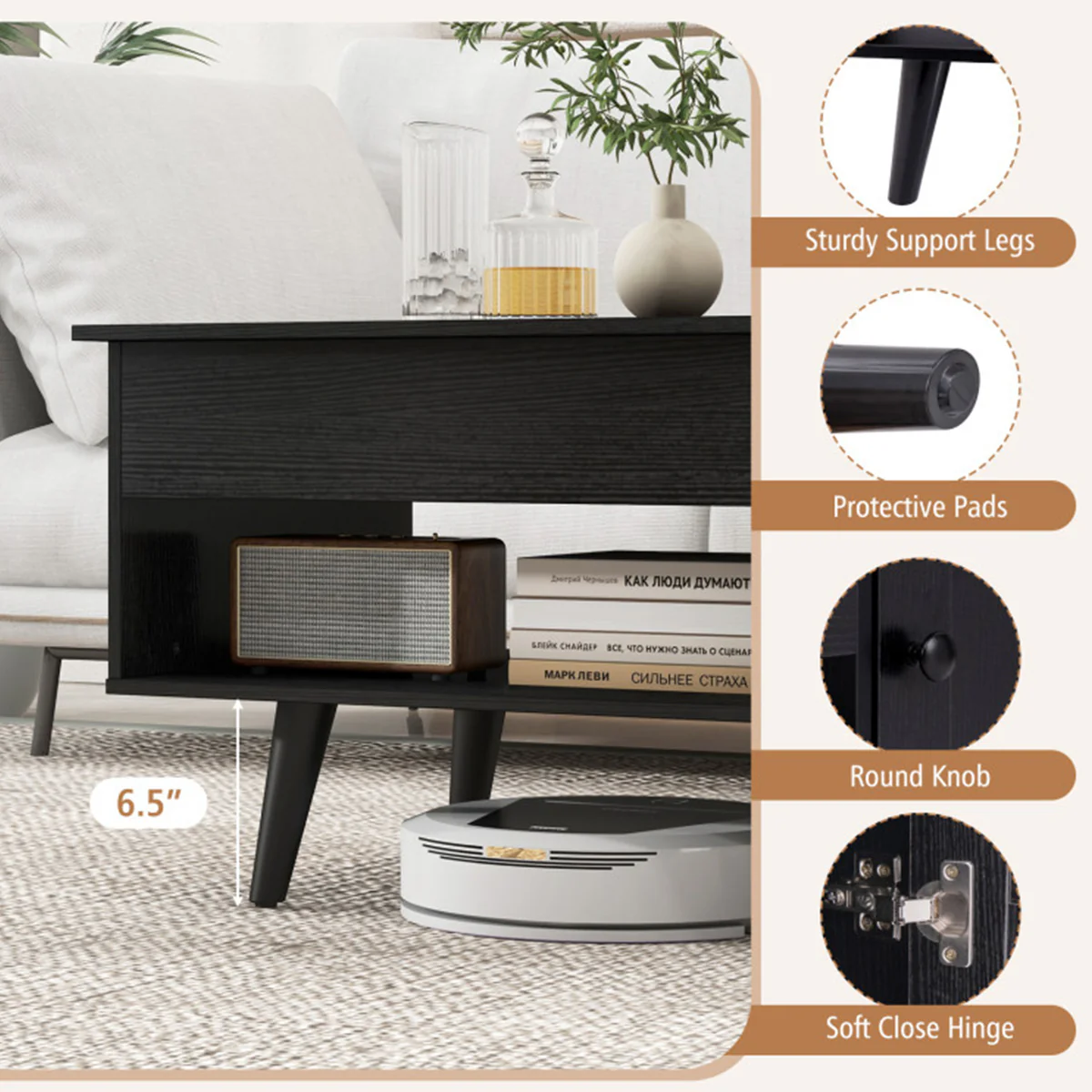Lift Top Coffee Table with Hidden Storage Compartment - Image 23