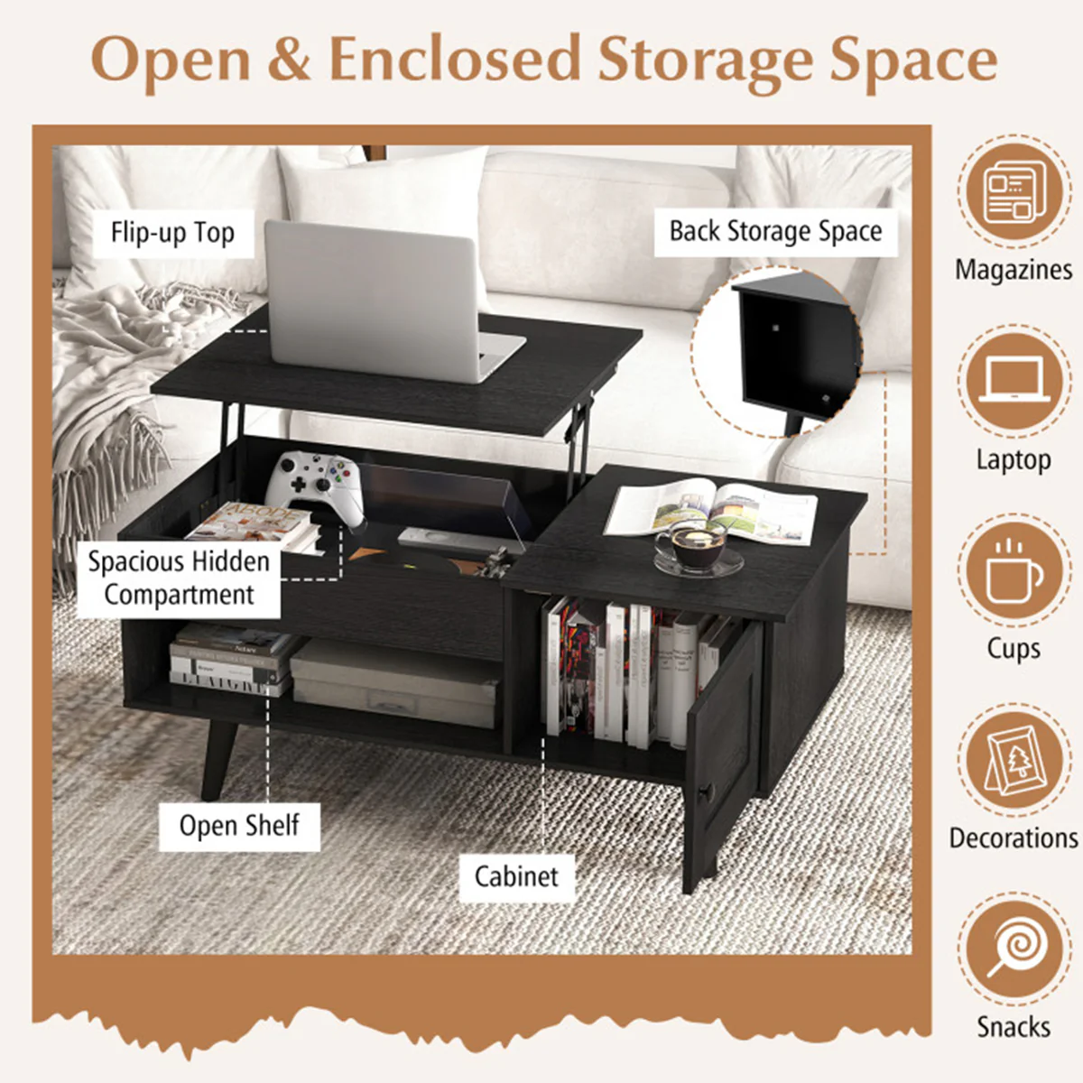 Lift Top Coffee Table with Hidden Storage Compartment - Image 28