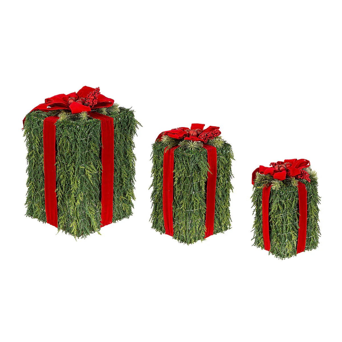 Lighted Artificial Greenery Gift boxes (Set of 3) - Image 2