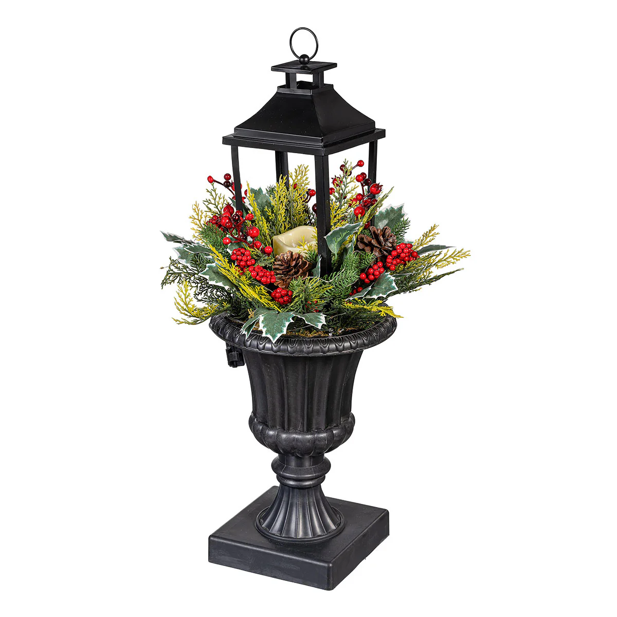 Outdoor Faux Holly Berry Lantern