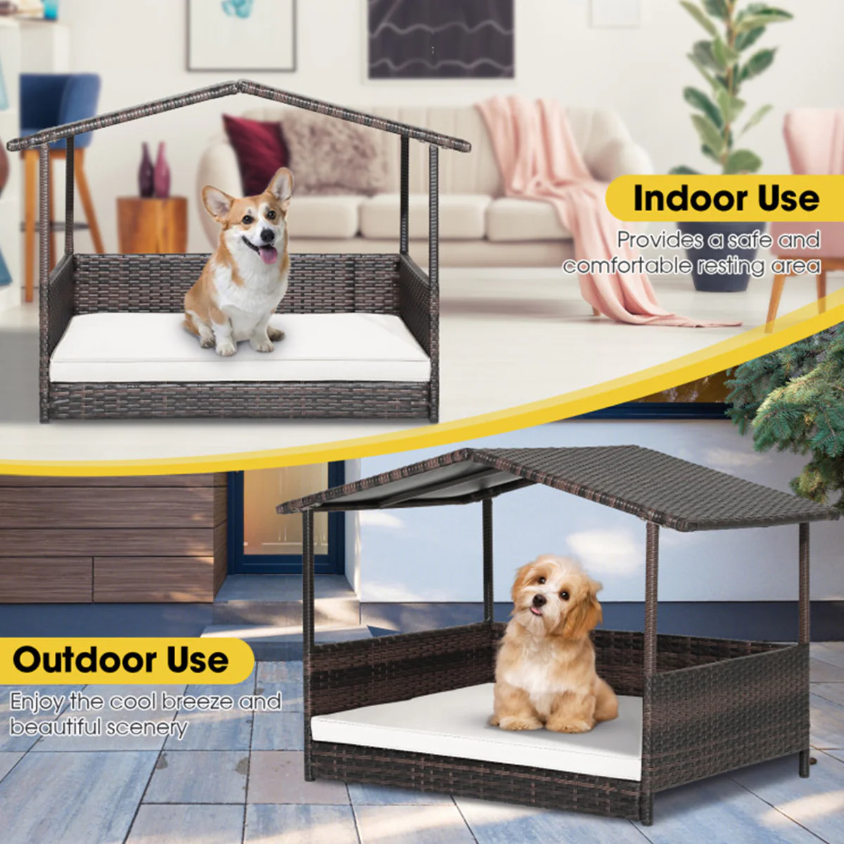 Outdoor Wicker Dog House with Weatherproof Roof - Image 12