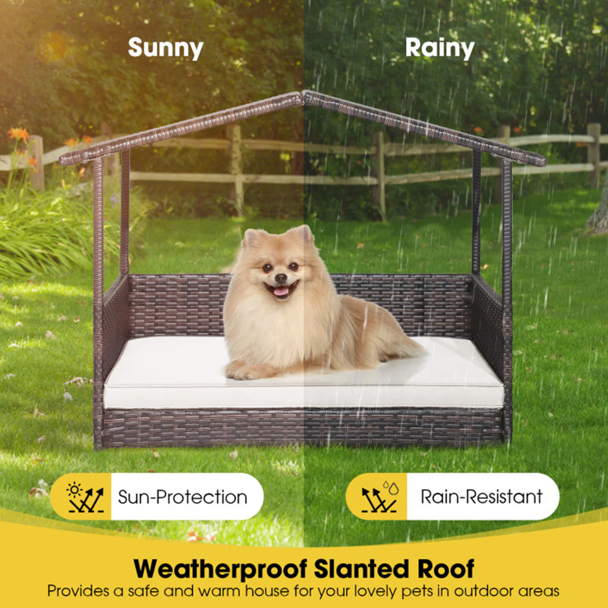 Outdoor Wicker Dog House with Weatherproof Roof - Image 14