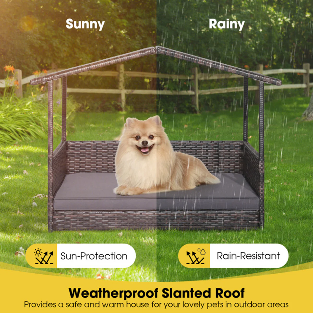 Outdoor Wicker Dog House with Weatherproof Roof - Image 3