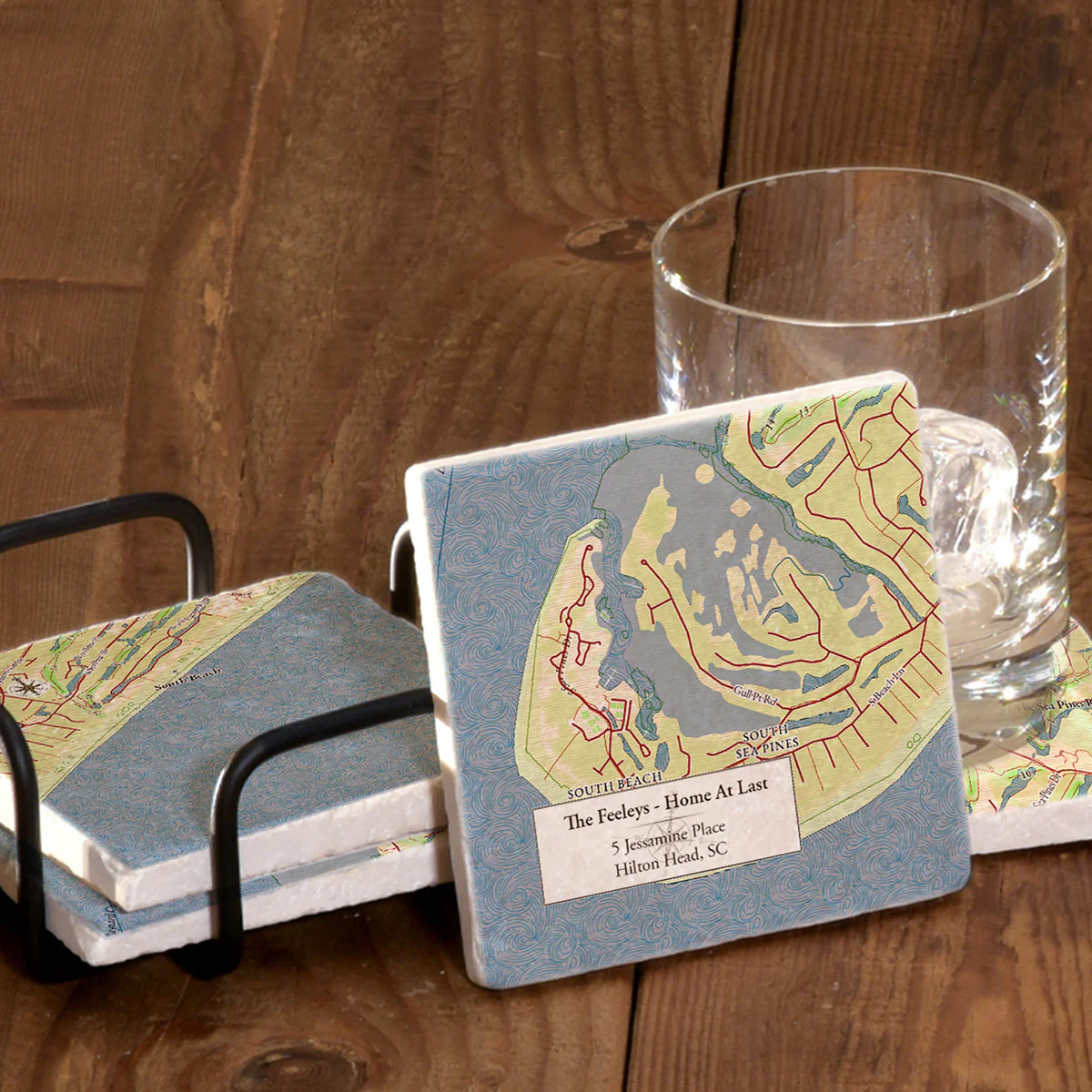 Personalized Marble Map Coaster Set - Image 3