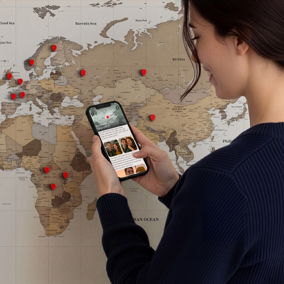 Pin and Remember Photo-Linked World Map with Pins
