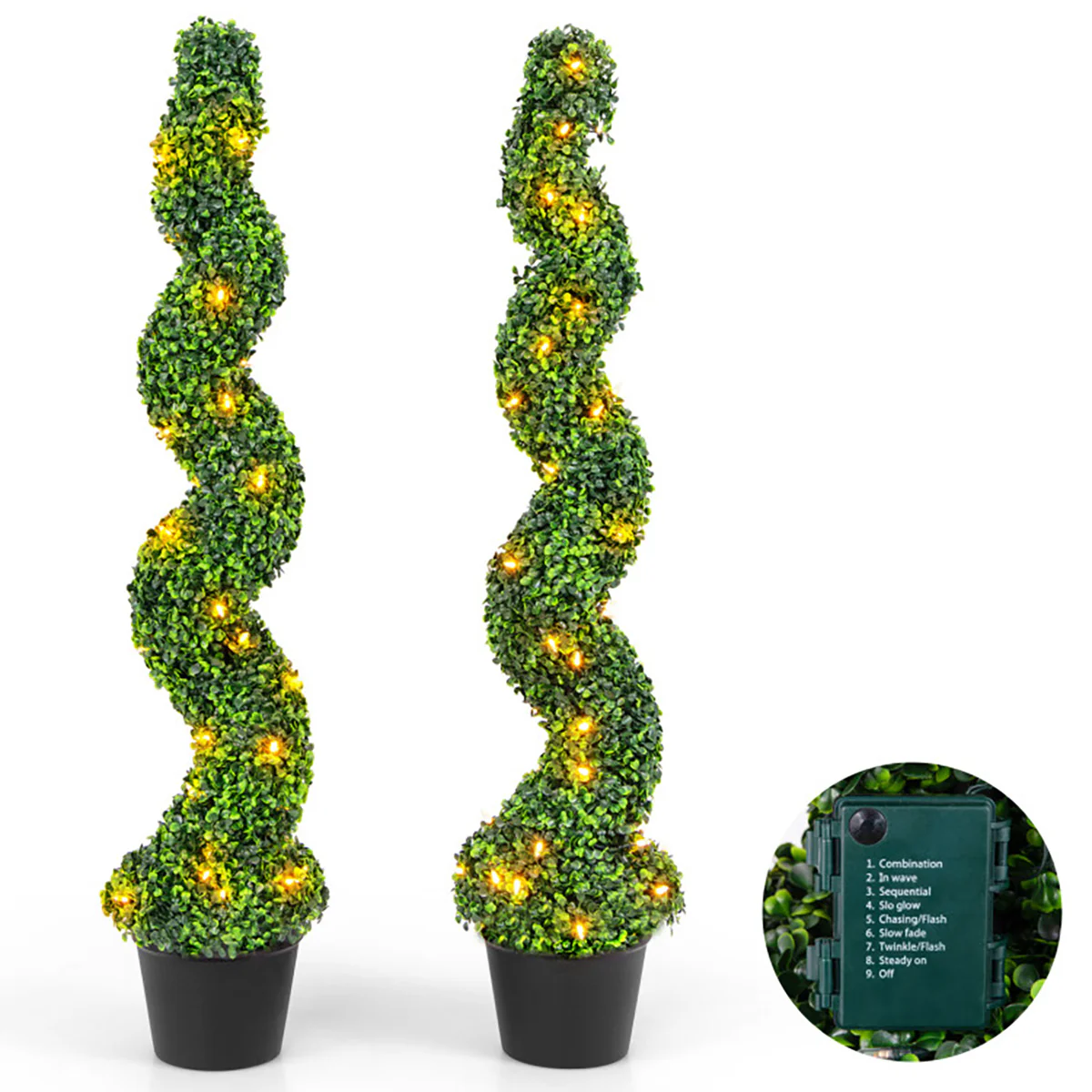 Pre-Lit Artificial Boxwood Spiral Topiary Trees (Set of 2) - Image 2