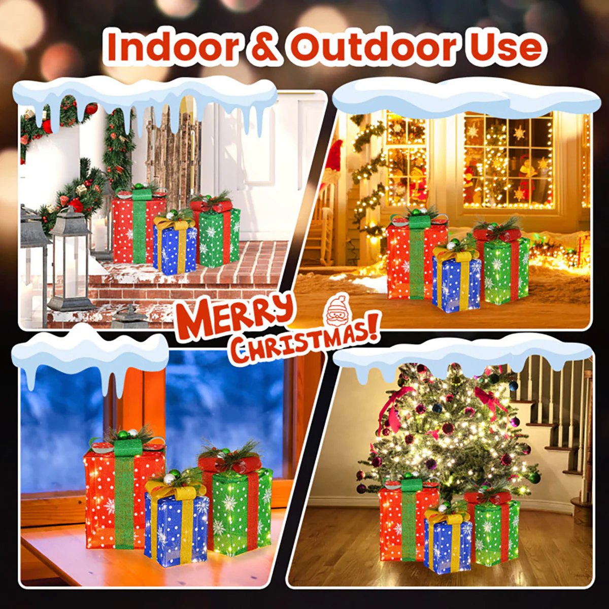 Pre-Lit Multi-Color Christmas Gift Box Decoration (Set of 3) - Image 3