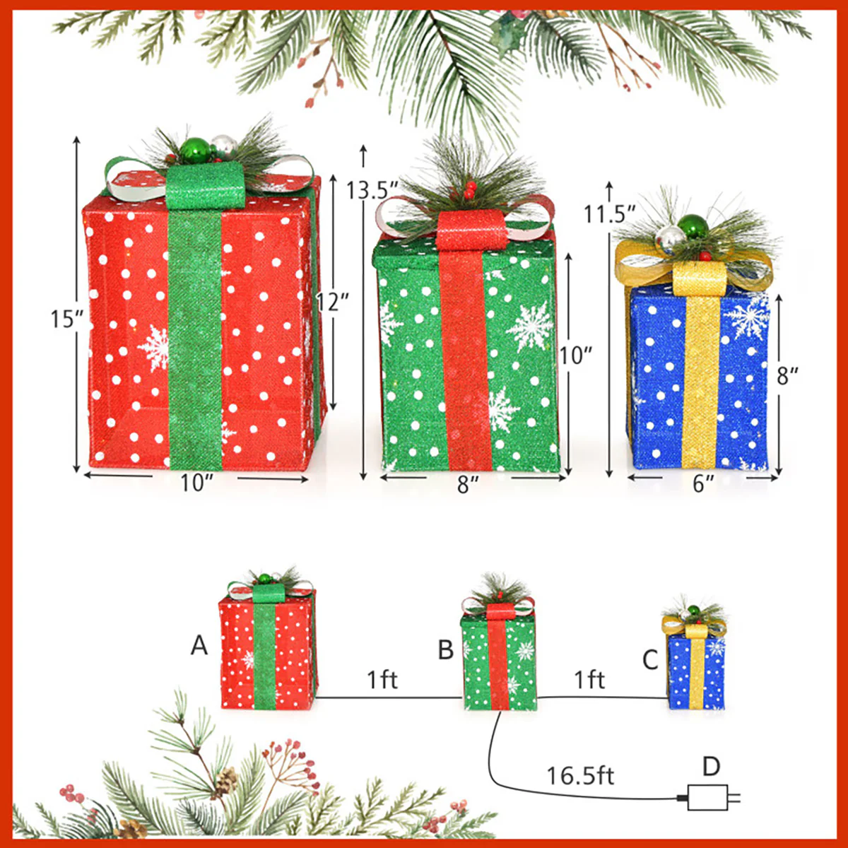 Pre-Lit Multi-Color Christmas Gift Box Decoration (Set of 3) - Image 7