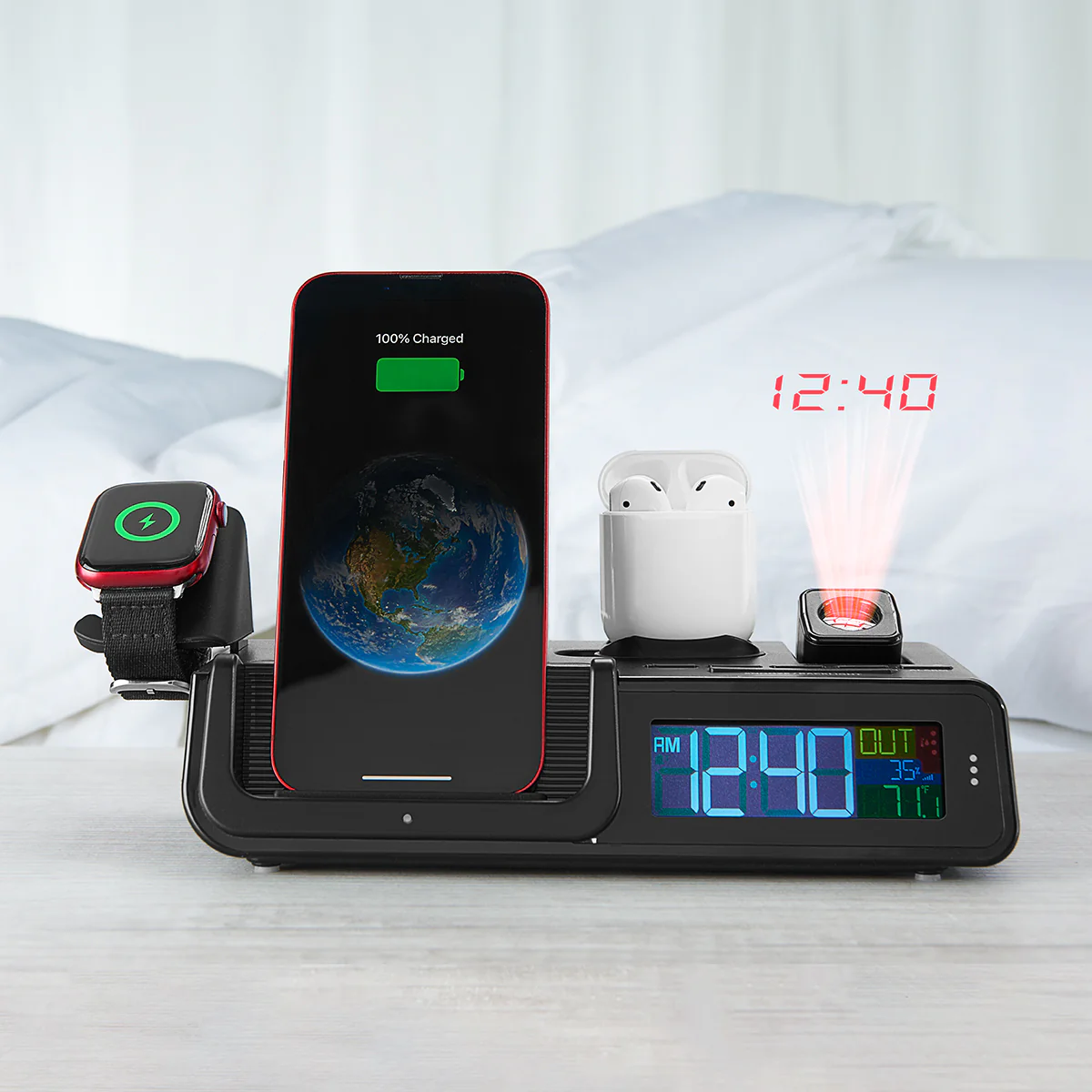 Projection Alarm Clock with Wireless Charging Station