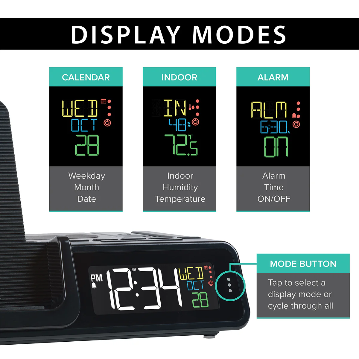 Projection Alarm Clock with Wireless Charging Station - Image 4
