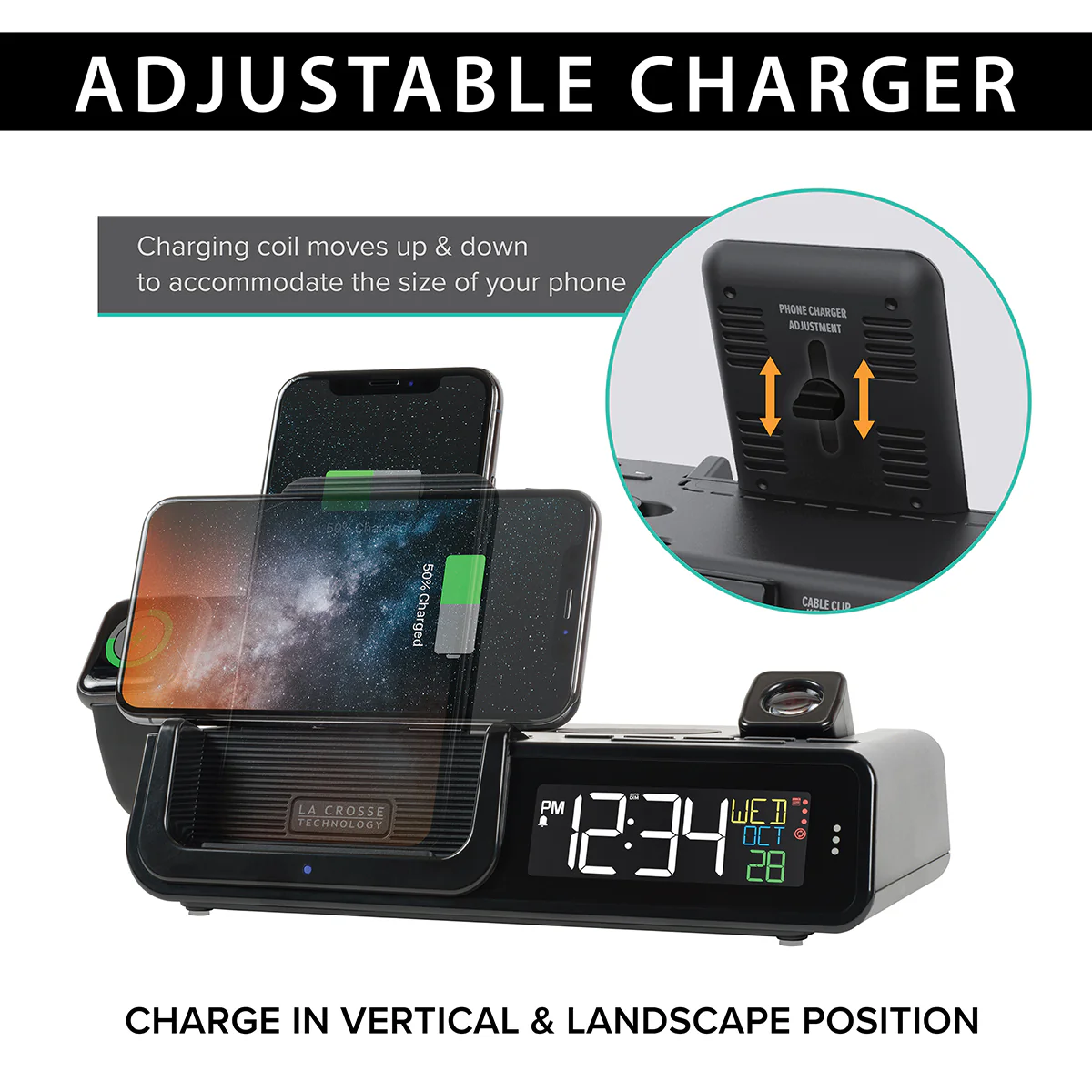 Projection Alarm Clock with Wireless Charging Station - Image 5
