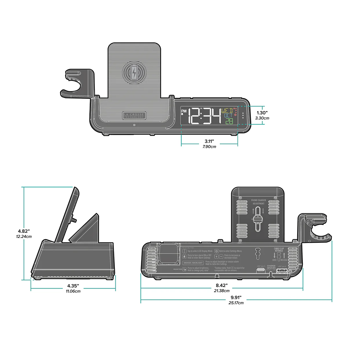 Projection Alarm Clock with Wireless Charging Station - Image 8