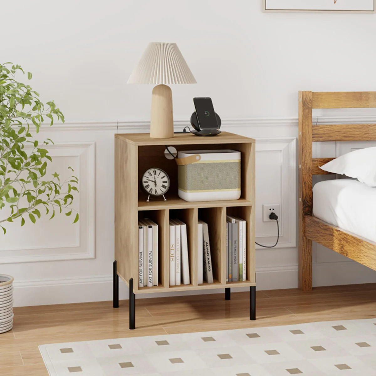Record Player Storage Stand with Charging Station
