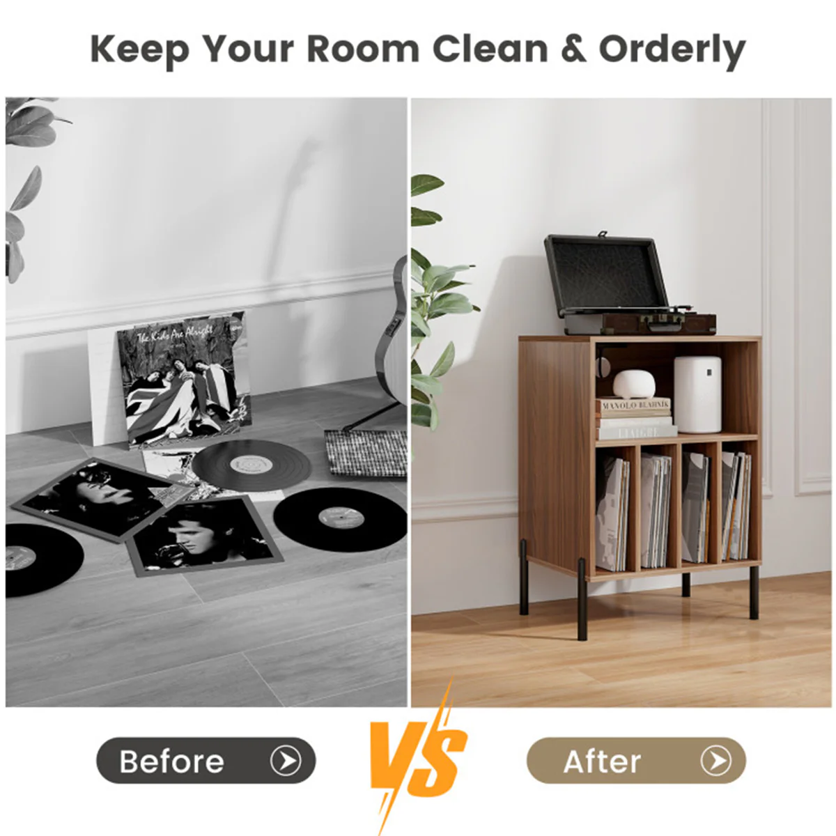 Record Player Storage Stand with Charging Station - Image 14