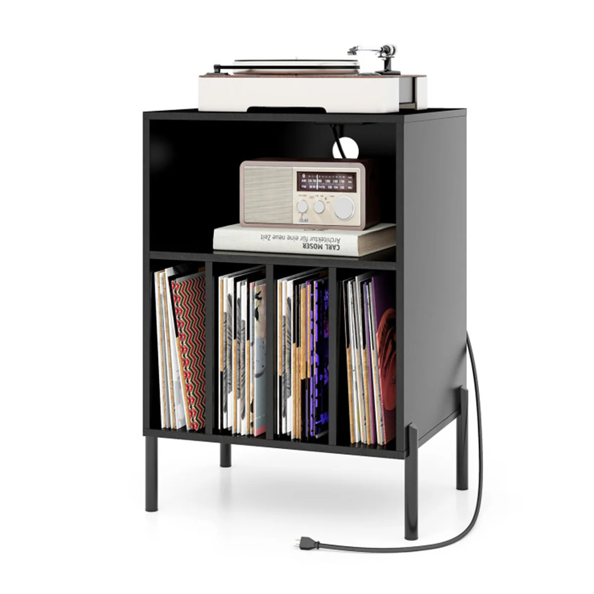 Record Player Storage Stand with Charging Station - Image 2