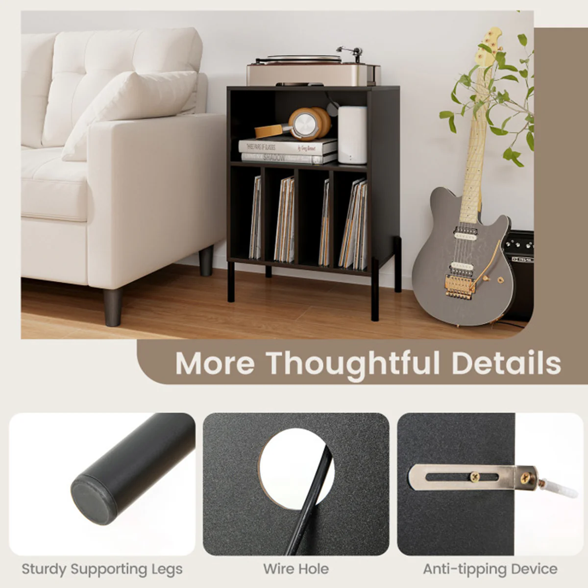 Record Player Storage Stand with Charging Station - Image 23