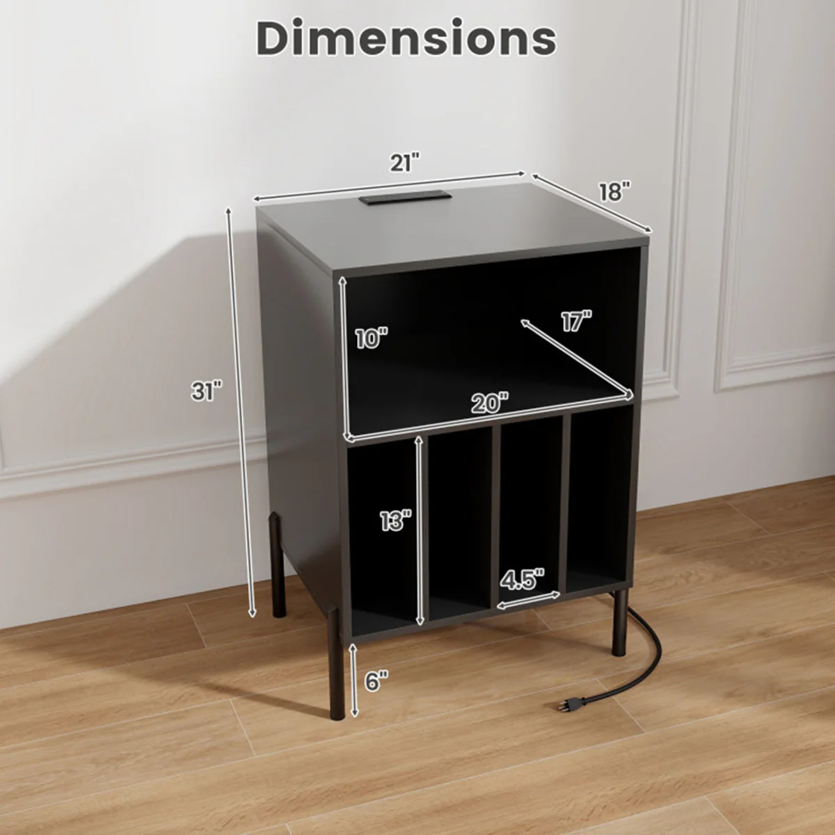 Record Player Storage Stand with Charging Station - Image 26