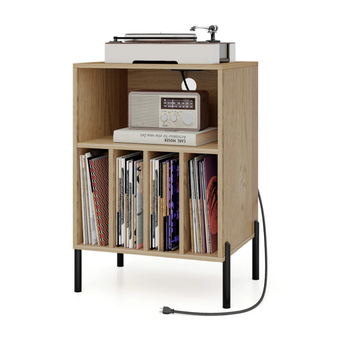 Record Player Storage Stand with Charging Station - Image 3