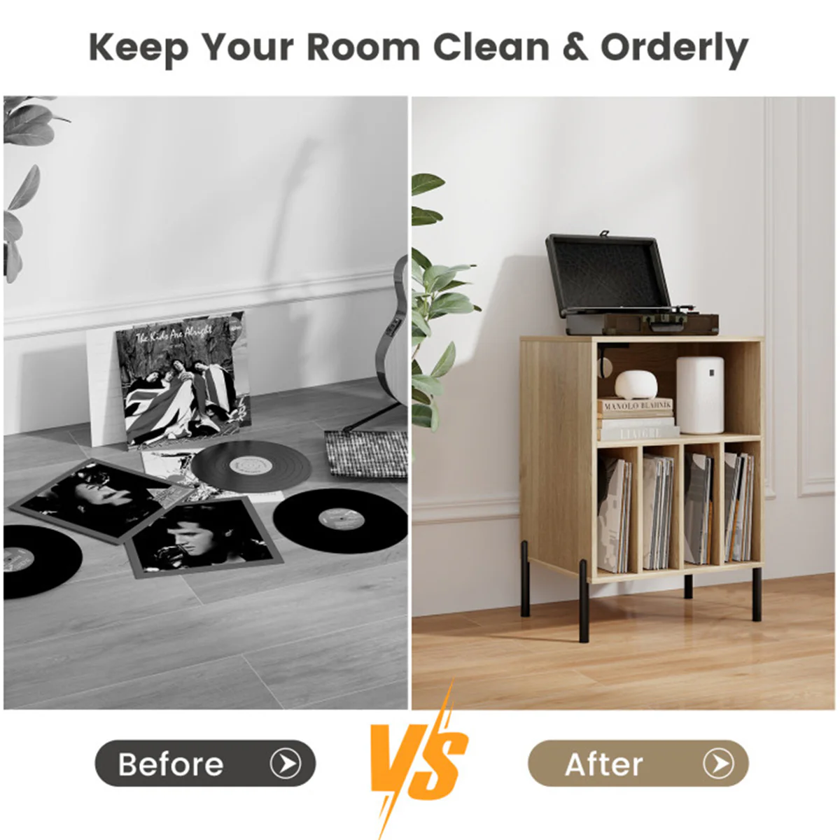 Record Player Storage Stand with Charging Station - Image 6