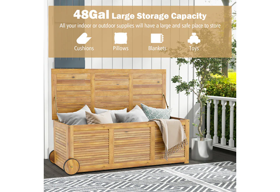 Rolling Patio Wooden Deck Box - Image 3