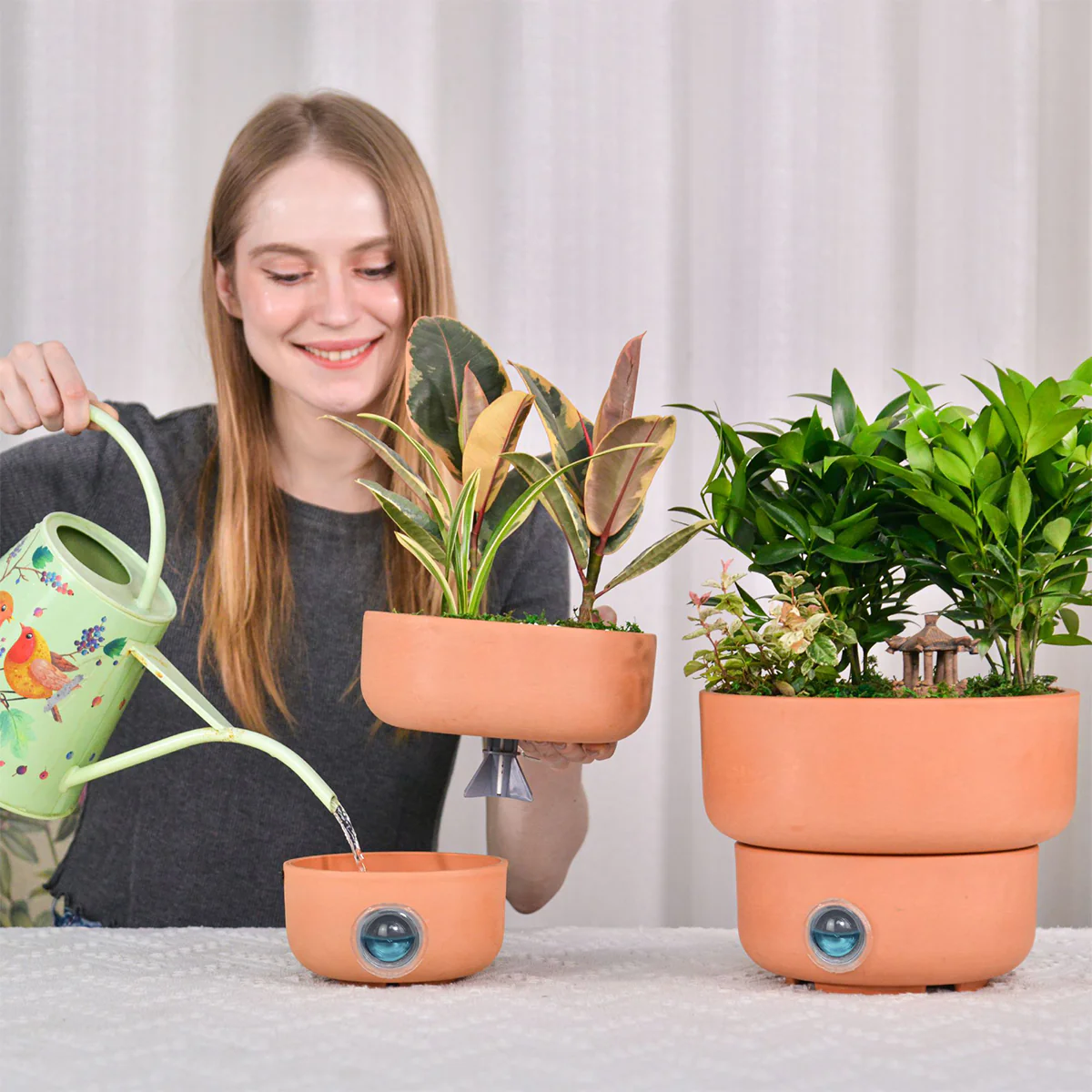 Self-Watering Low Bowl Pot System for Indoor Plants (Set of 2)